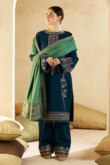 Zara shajahan 3PC Embroidered Dhanak with Embroidered Shawl - GA1793