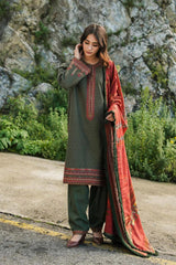 Zara shajahan 3PC Embroidered Linen with Printed Shawl - GA1794