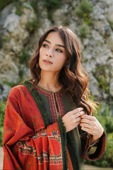 Zara shajahan 3PC Embroidered Linen with Printed Shawl - GA1794