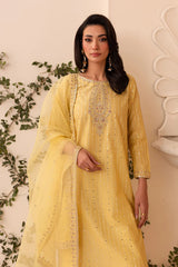 Batik 3PC Lawn Embroidered Shirt with Embroidered Organza Dupatta- GA2039