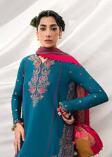 Hussain Rehar 3PC Embroidered Karandi Suit with Printed whool shawal-GA2096