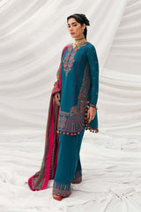 Hussain Rehar 3PC Embroidered Karandi Suit with Printed whool shawal-GA2096