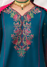 Hussain Rehar 3PC Embroidered Karandi Suit with Printed whool shawal-GA2096