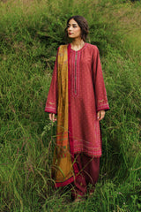 Zara Shahjahan 3PC Embroidered Linen with Embroidered Whool Shawl - GA1757