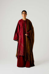 Zara Shajahan 3PC Embroidered Dhanak with Printed Shawl - GA1797