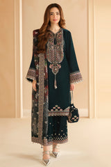 Jazmin 3PC Embroidered Velvet Suit with Embroidered Chiffon Dupatta-GA2093