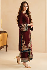 Jazmin 3PC Embroidered Velvet Suit with Embroidered Chiffon Dupatta-GA2092