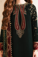 Jazmin 3PC Embroidered Velvet Suit with Embroidered Chiffon Dupatta-GA2088