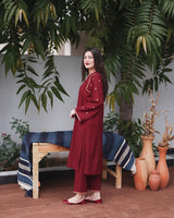 Aisling 3PC Embroidered Dhanak Suit with Heavy Embroidered Dhanak Shawal -GA102185