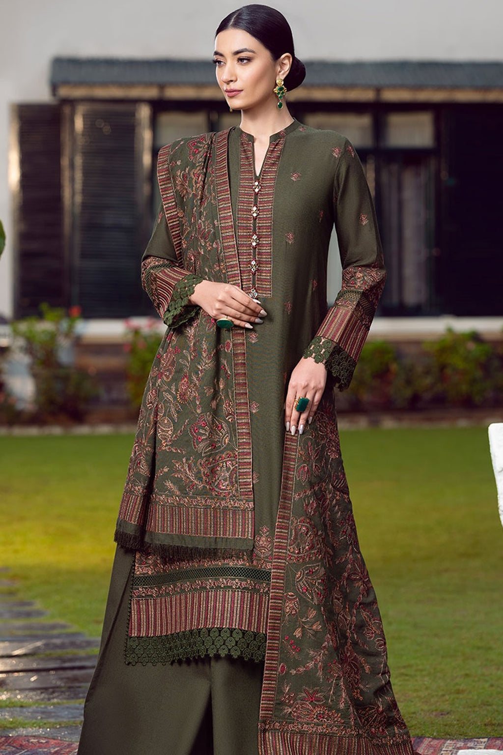Bareeze 3PC Embroidered Dhanak Suit with Heavy Embroidered Shawal -GA2056 main image 1