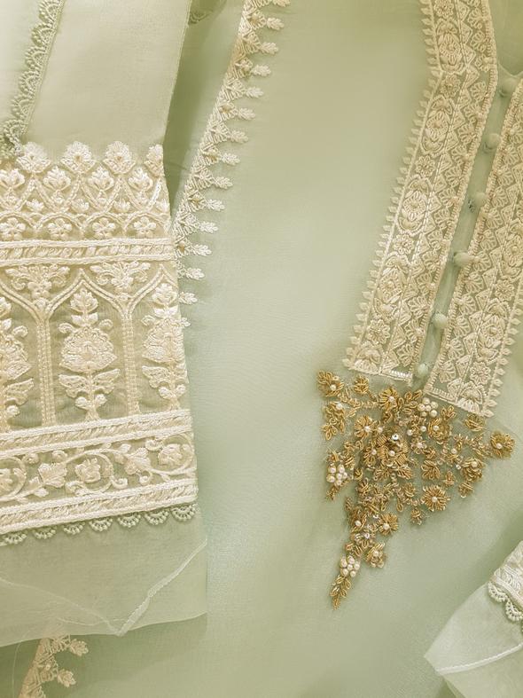 open lace back dress Agha Noor Heavy Embroidered with hand work 3pc with organza dupatta-GA –  Gul Attire