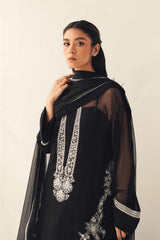 Zara Shahjahan Black Embroidered Georgette Chiffon 4PC Suit with Handwork - GA1622