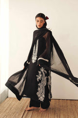 Zara Shahjahan Black Embroidered Georgette Chiffon 4PC Suit with Handwork - GA1622