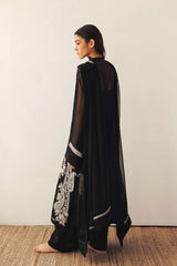 Zara Shahjahan Black Embroidered Georgette Chiffon 4PC Suit with Handwork - GA1622