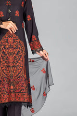 Bareeze 3PC Embroidered karandi Suit with Heavy Embroidered chiffon dupatta-GA102188