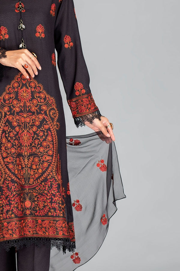 Bareeze 3PC Embroidered karandi Suit with Heavy Embroidered chiffon dupatta-GA102188