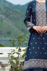 Bareeze 3PC Embroidered karandi Suit with Heavy Embroidered chiffon dupatta-GA102181