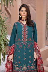 Winter 3PC Embroidered Dhanak with Printed Shawl - GA1786