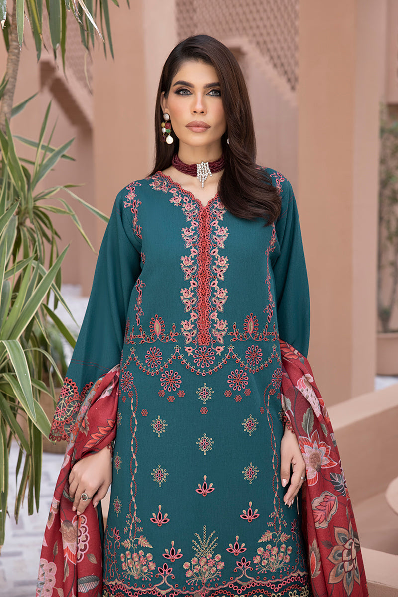 Winter 3PC Embroidered Dhanak with Printed Shawl - GA1786