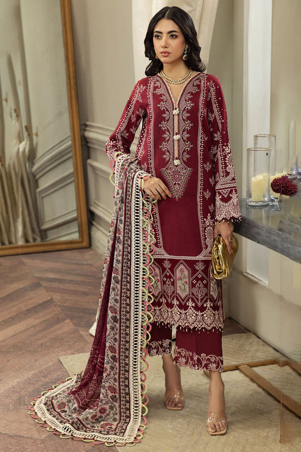 Anaya Red 3Pc Festive Luxury Embroidered Lawn with Cotton Silk Dupatta - GA1850