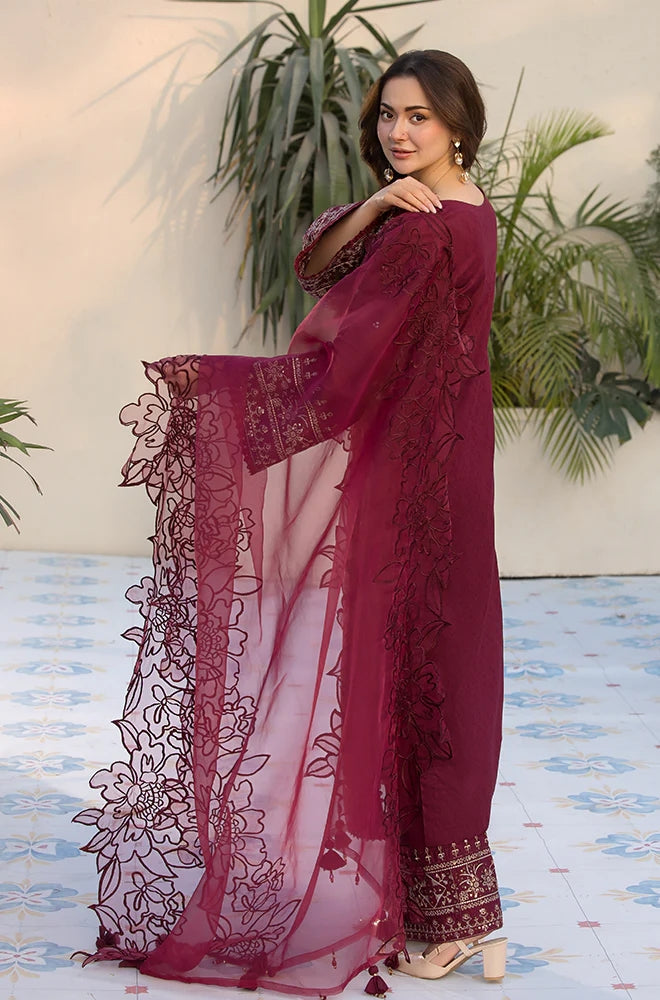 Allys 3PC Lawn Embroidered Shirt with Embroidered Organza Dupatta- GA2036