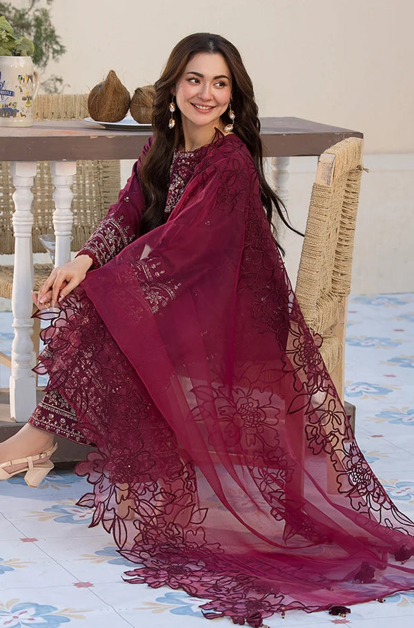 Allys 3PC Lawn Embroidered Shirt with Embroidered Organza Dupatta- GA2036