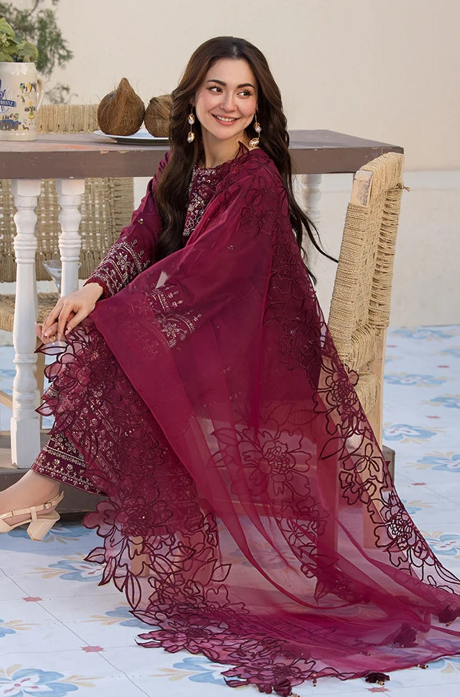 Allys 3PC Lawn Embroidered Shirt with Embroidered Organza Dupatta- GA2036