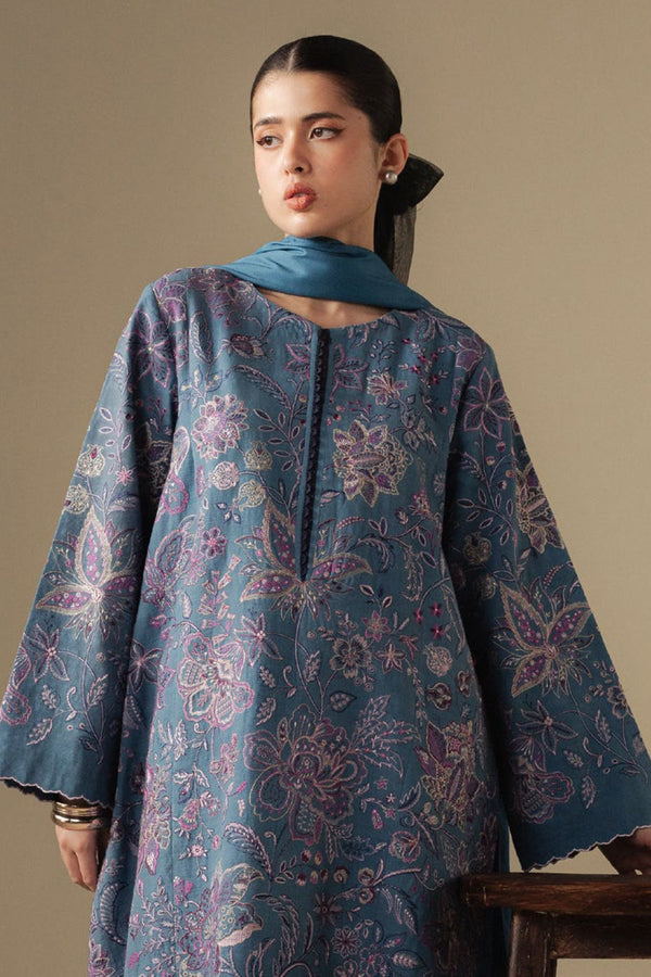 Zarashah Jahan Embroidered Dhanak 3pc with Printed Shawl- GA2126