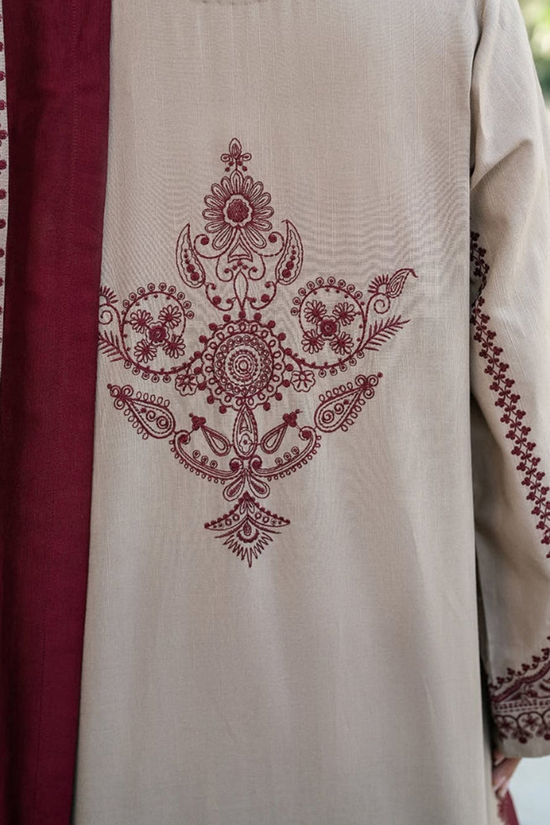 Baroque 3PC Embroidered Karandi Suit with Embroidered Shwal -GA2085