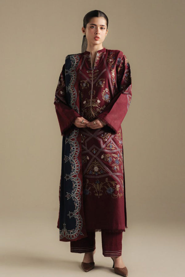 Zarashah Jahan Embroidered Dhanak 3pc with Printed Shawl- GA2125