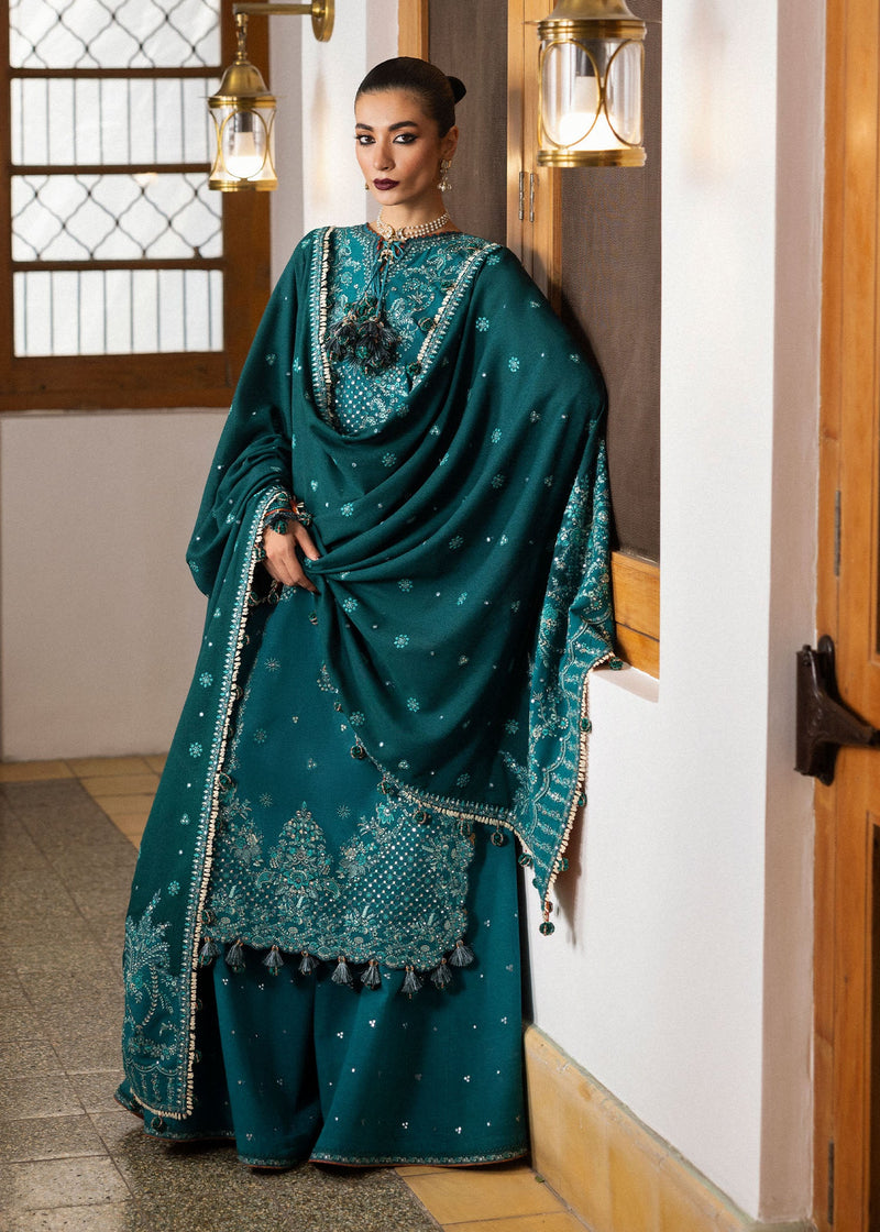 Hussain Rehar  3PC Embroidered karandi Suit with Printed Shawal -GA2064