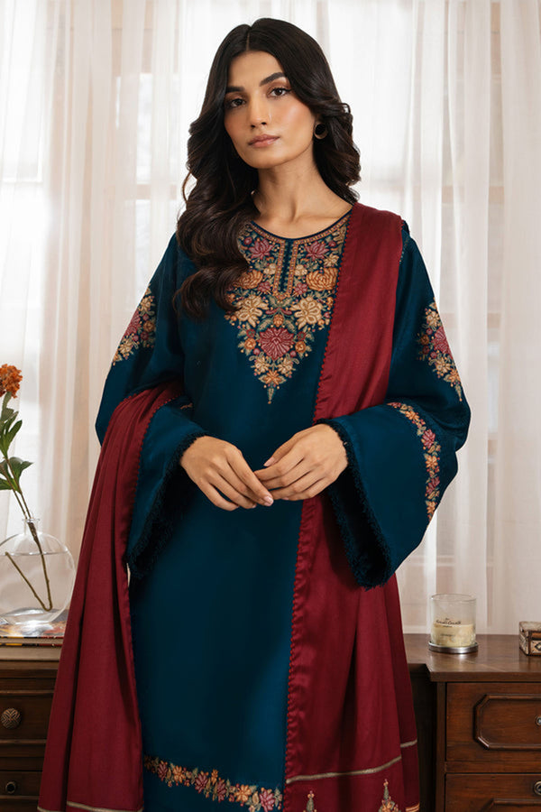 Jazmin 3PC Embroidered Karandi Suit with Printed whool shawal-GA2109