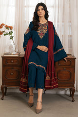 Jazmin 3PC Embroidered Karandi Suit with Printed whool shawal-GA2109
