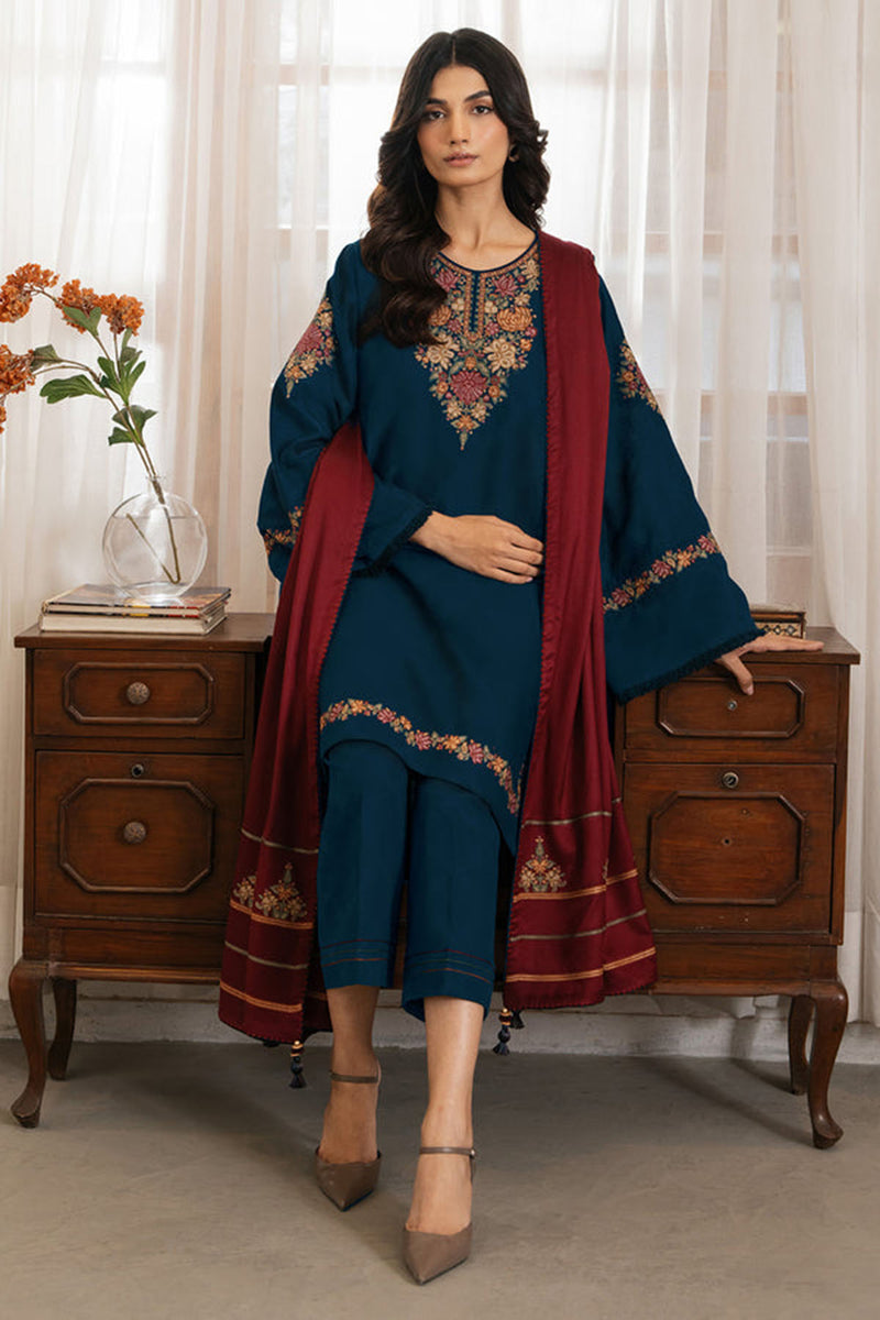 Jazmin 3PC Embroidered Karandi Suit with Printed whool shawal-GA2109