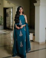 Zara Shahjahan 3PC Embroidered Linen with Chiffon Duppata- GA1765