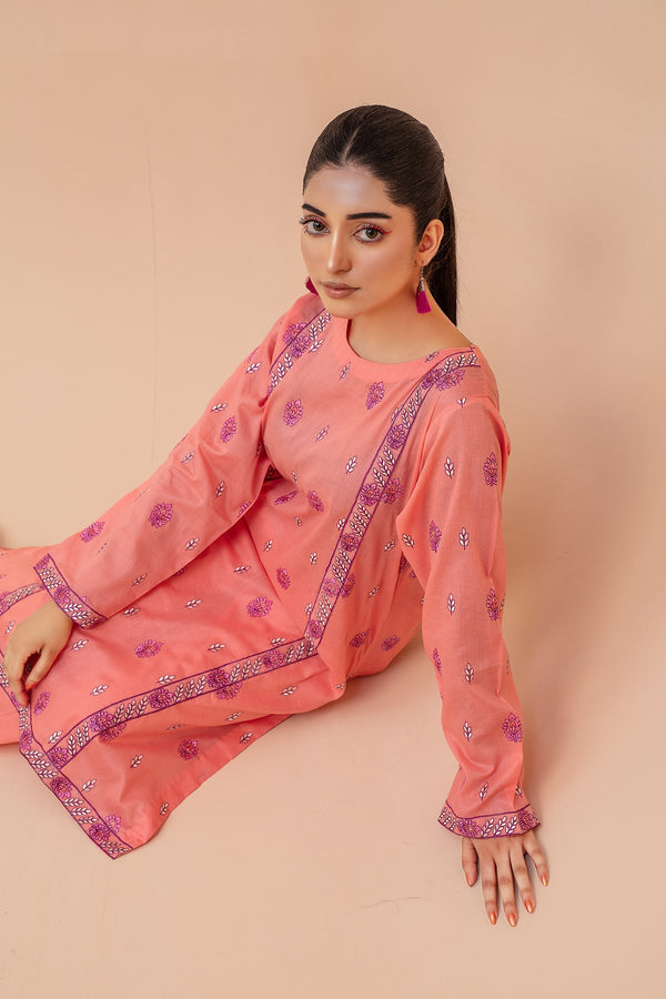 Zooj Original Peach Embroidered Lawn 2pc - ZJ055