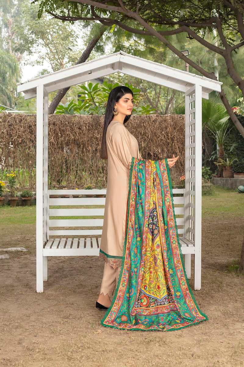 Zooj Farsiris Luxury Embroidered Dhanak 3pc With Printed Whool Shawal-GA1933