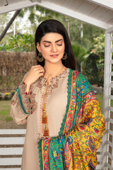 Zooj Farsiris Luxury Embroidered Dhanak 3pc With Printed Whool Shawal-GA1933