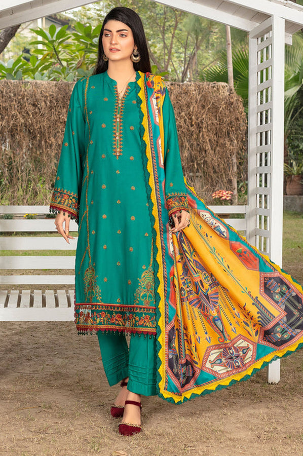 Zooj Firoja Embroidered Dhanak 3pc With Printed Whool Shawal-GA1939