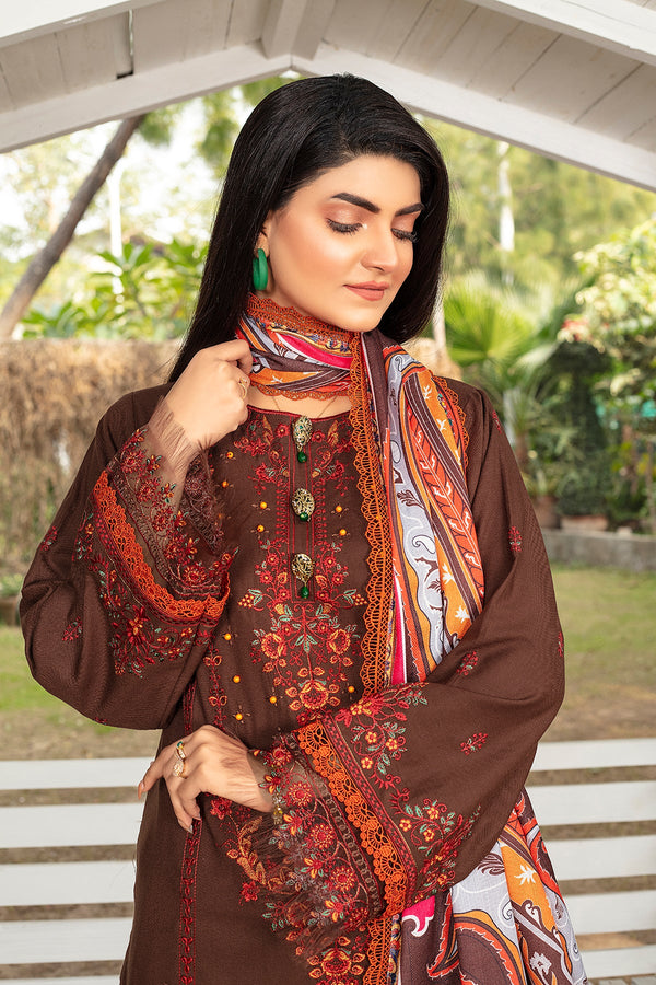 Zooj Khumaar Embroidered Dhanak 3pc With Printed whool Shawal-GA1936