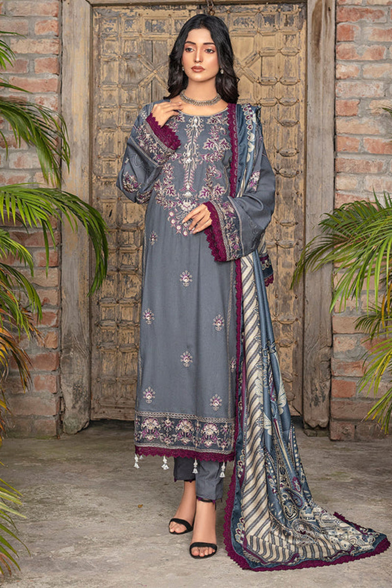 Zooj Firooja Luxury Embroidered Dhanak 3pc With Printed Whool Shawal-GA1940