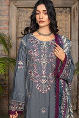 Zooj Firooja Luxury Embroidered Dhanak 3pc With Printed Whool Shawal-GA1940