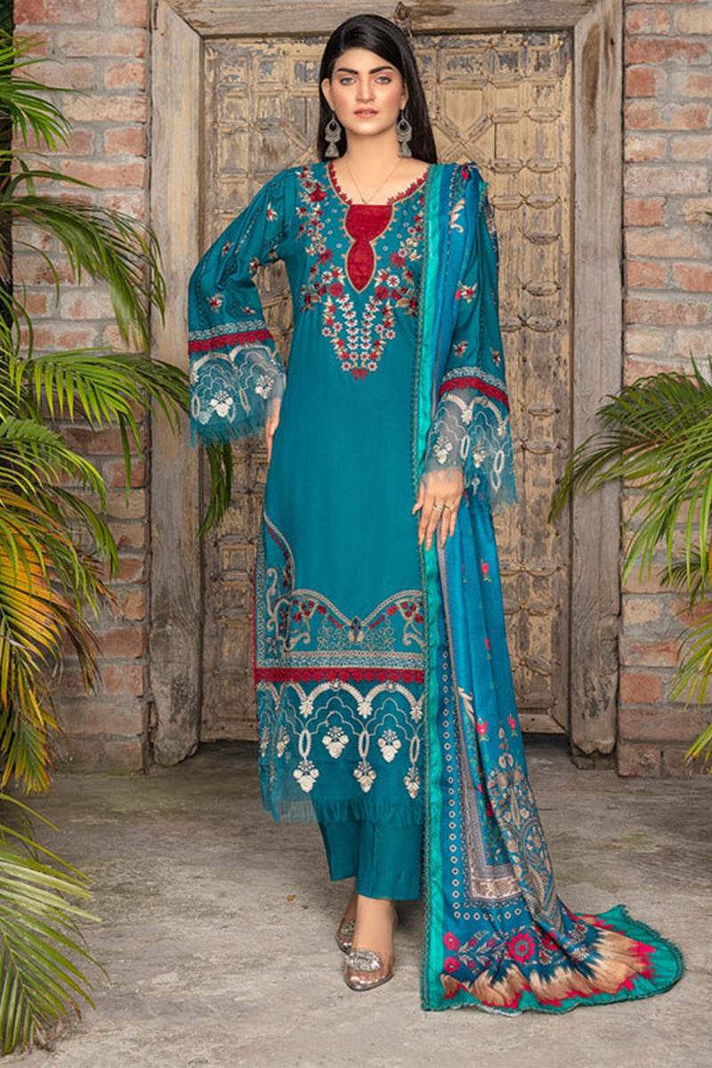 Zooj Mahrosh Luxury Embroidered Dhanak 3pc With Printed Whool Shawal-GA1935