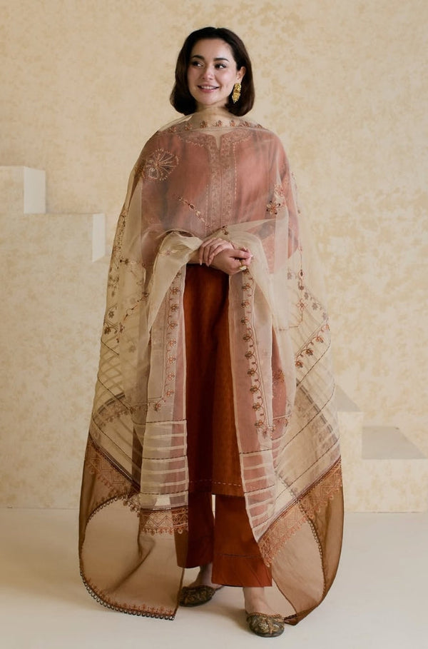 Mishkaa 3PC Embroidered Lawn Suit with Embroidered chiffon Dupatta -GA2043