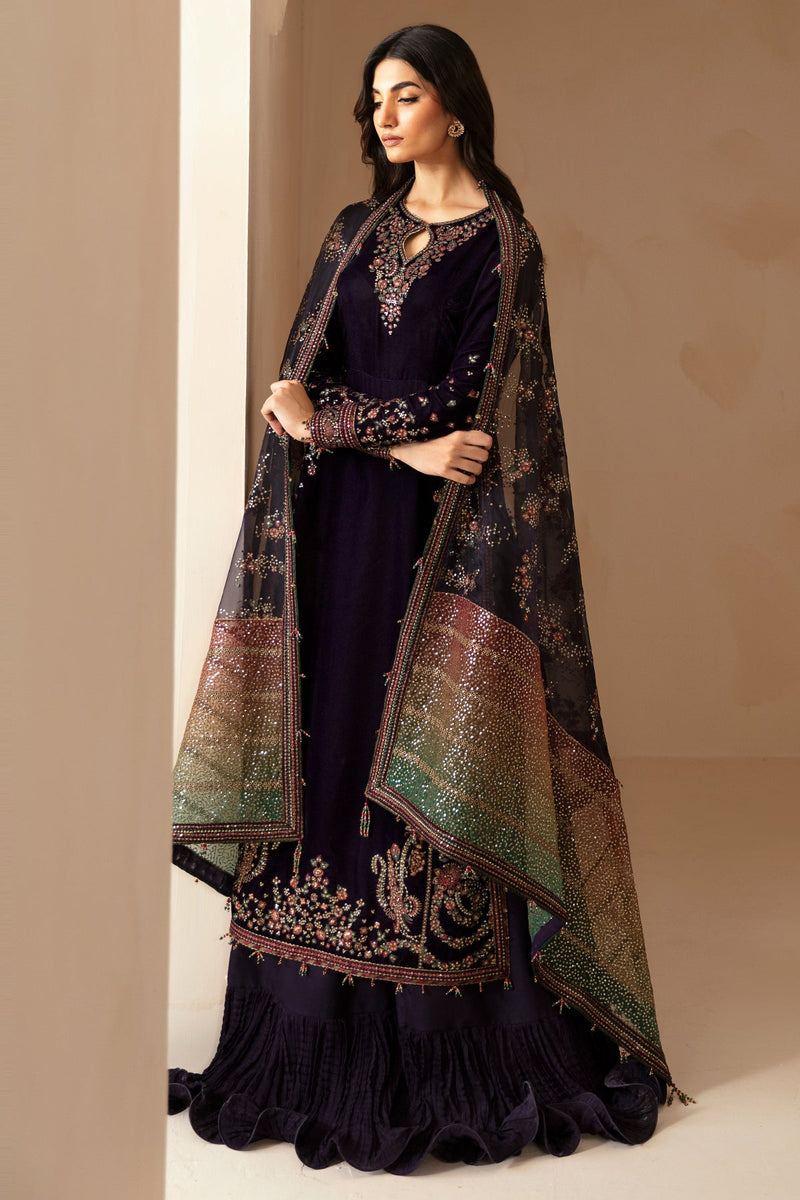 Jazmin 3PC Embroidered Velvet Suit with Embroidered Chiffon Dupatta-GA2091