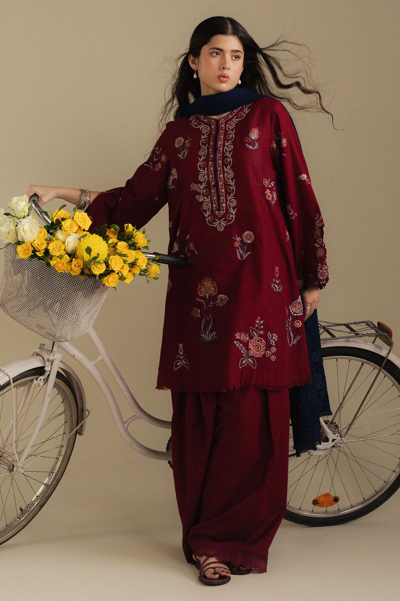 Zarashah Jahan Embroidered Dhanak 3pc with Printed Shawl- GA2121