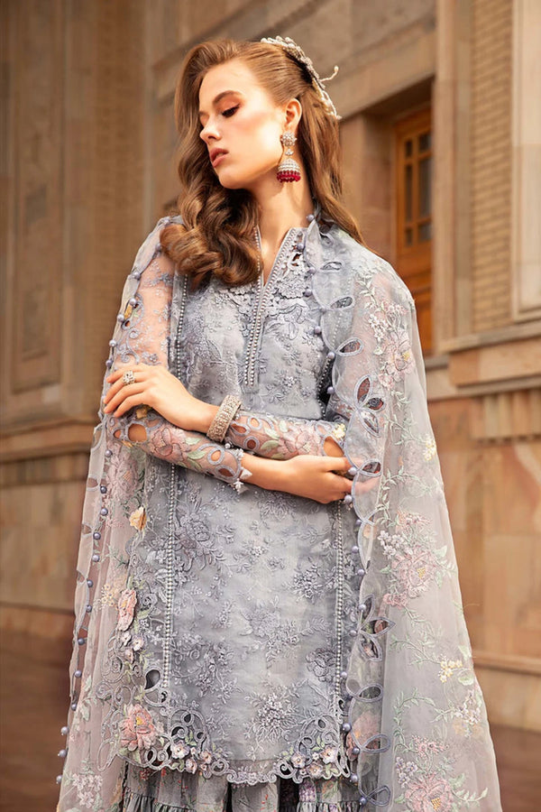 Maria B Embroidered Lawn 3pc with Embroidered chiffon dupatta-GA1732