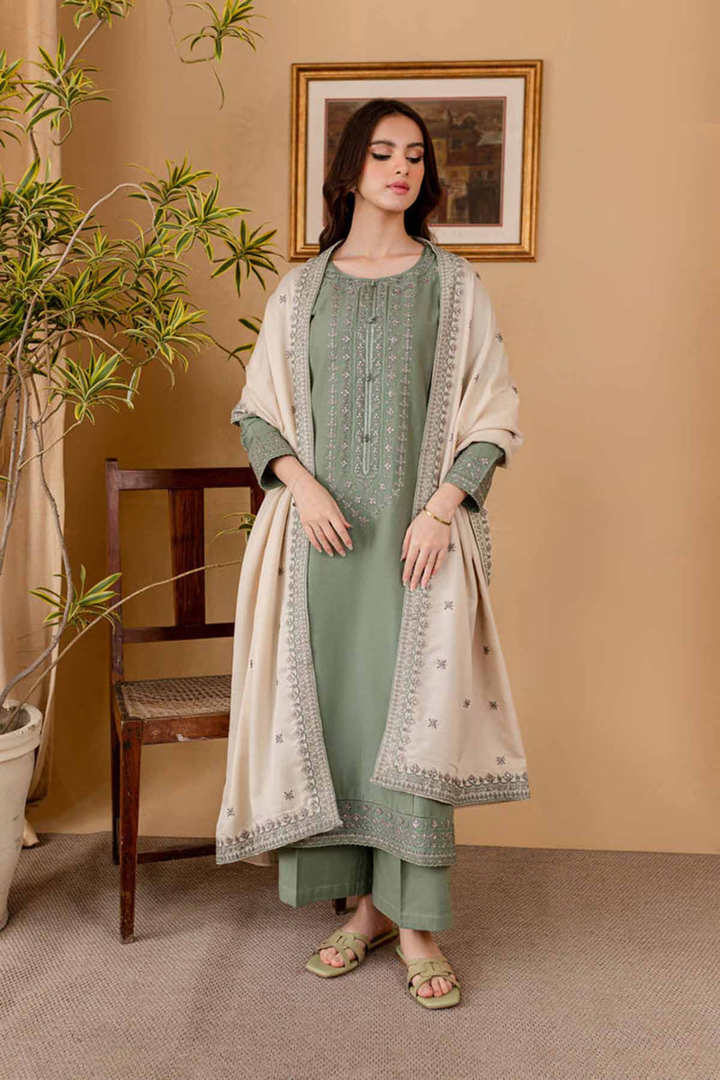 Libaas Embroidered Dhanak 3pc with Embroidered Shawl- GA2119