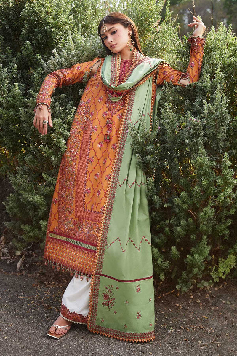 Hussain Rehar 3PC Embroidered Dhanak Suit with Printed Shawal -GA1986