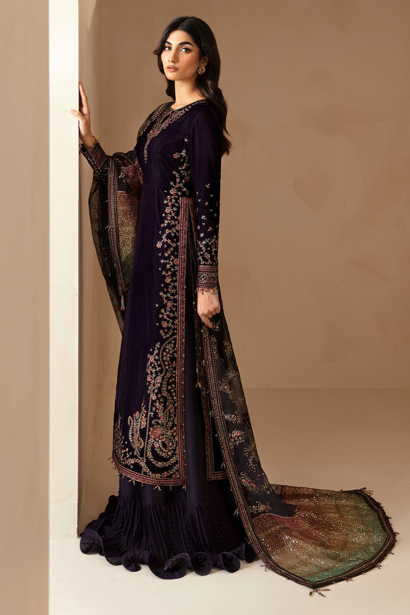 Jazmin 3PC Embroidered Velvet Suit with Embroidered Chiffon Dupatta-GA2091